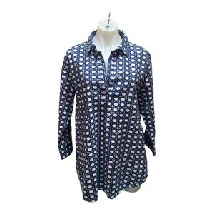 Vineyard Vines Pampanga Tunic Top Linen Blend Navy and White [163]